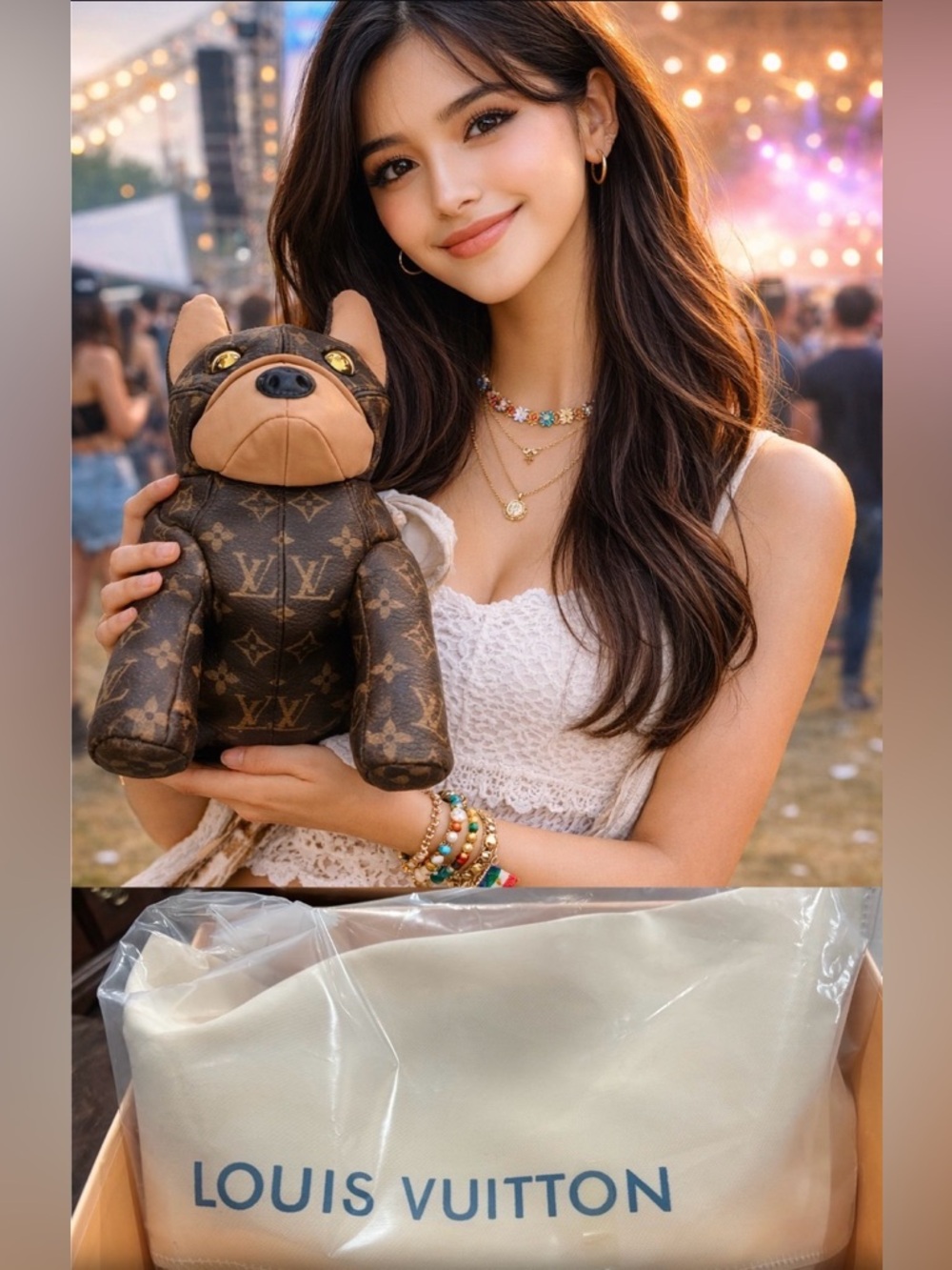 French Dog Purse - Super Soft - Brown and Gold